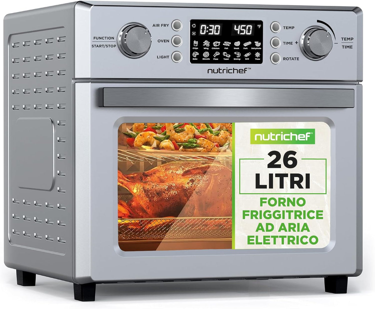 Forno elettrico, NutriChef, 40x38x37 cm, 26 l, Trasparente, Airfryer, spegnimento automatico, protezione dal surriscaldamento