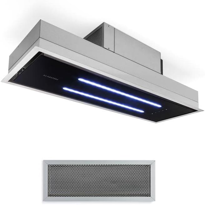 KLARSTEIN, Cappa aspirante, 77 cm, 77 x 32 cm, 410 m³/h, Argento/Nero, acciaio inox, illuminazione LED, telecomando