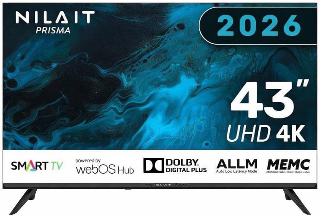 Nilait, Smart TV, 43UD7004SWOS, 43 Pollici, 200 x 200 mm, 10 W, Nero, illuminazione LED, USB, Wi-Fi, timer