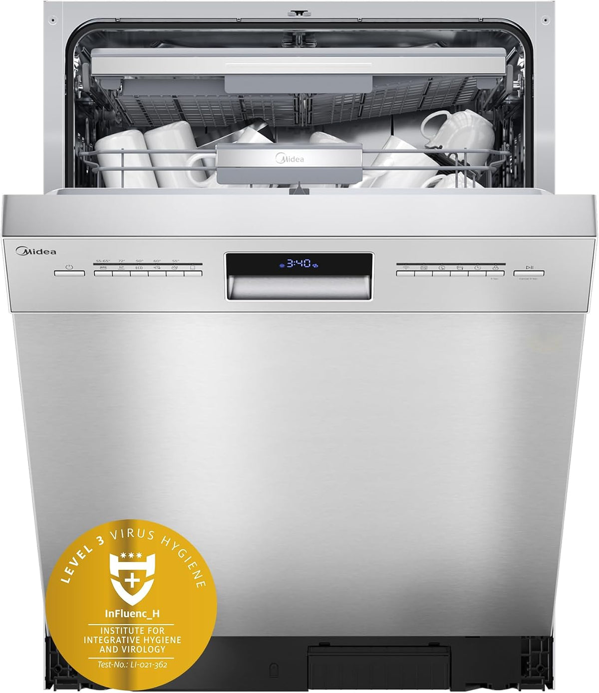 Midea, Lavastoviglie, 60 cm, 42 dB, Argento, acciaio inox, Wi-Fi, timer