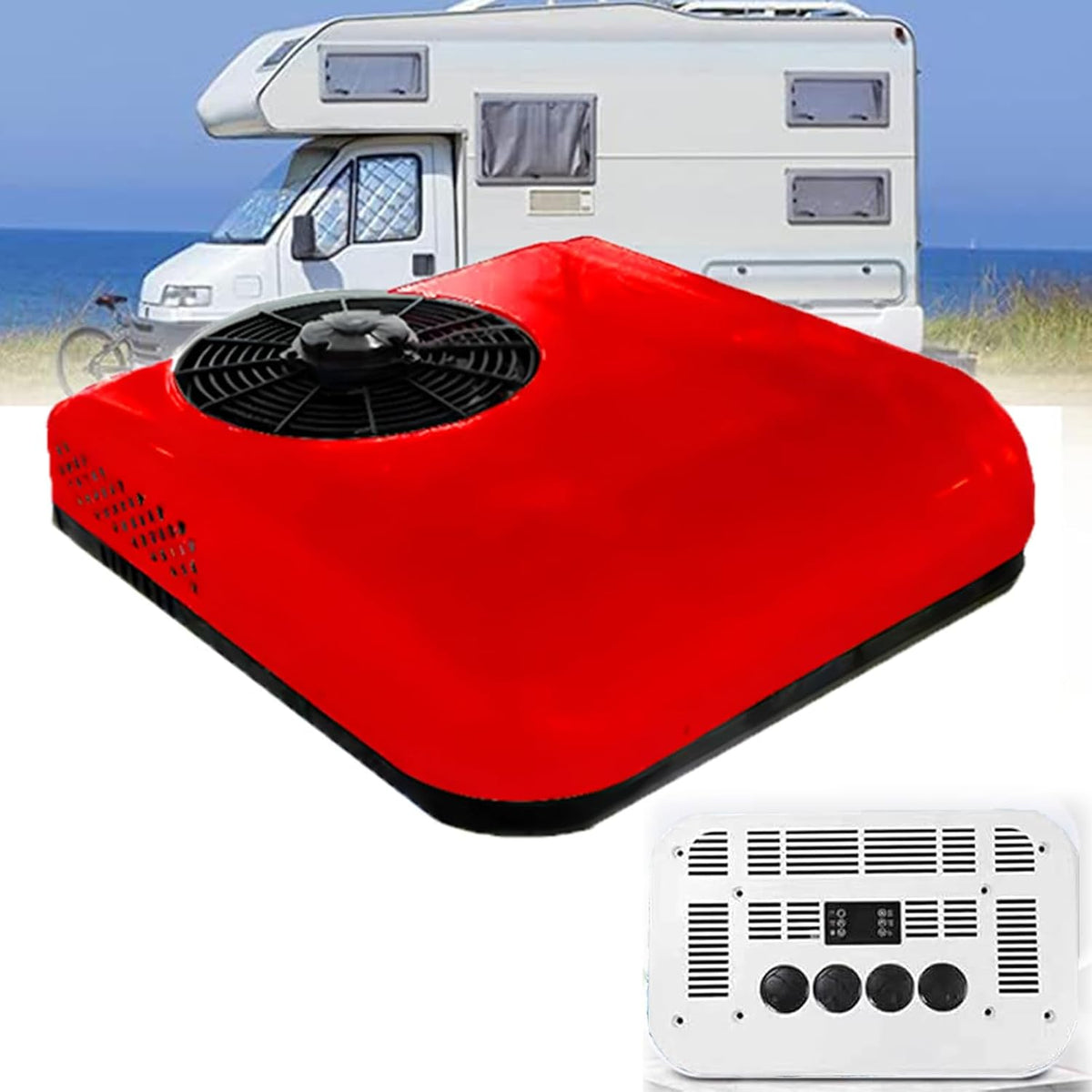 NzEupno, Condizionatore, 12 V, 25x41 cm, 9.000 BTU, Rosso, spegnimento automatico
