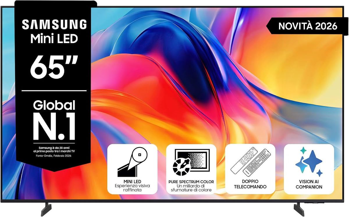 Samsung, Smart TV, UE65M72HAUXZT, 144,41 x 83,12 x 7,68 cm, 65 pollici, Nero, illuminazione LED, Bluetooth, Wi-Fi, telecomando