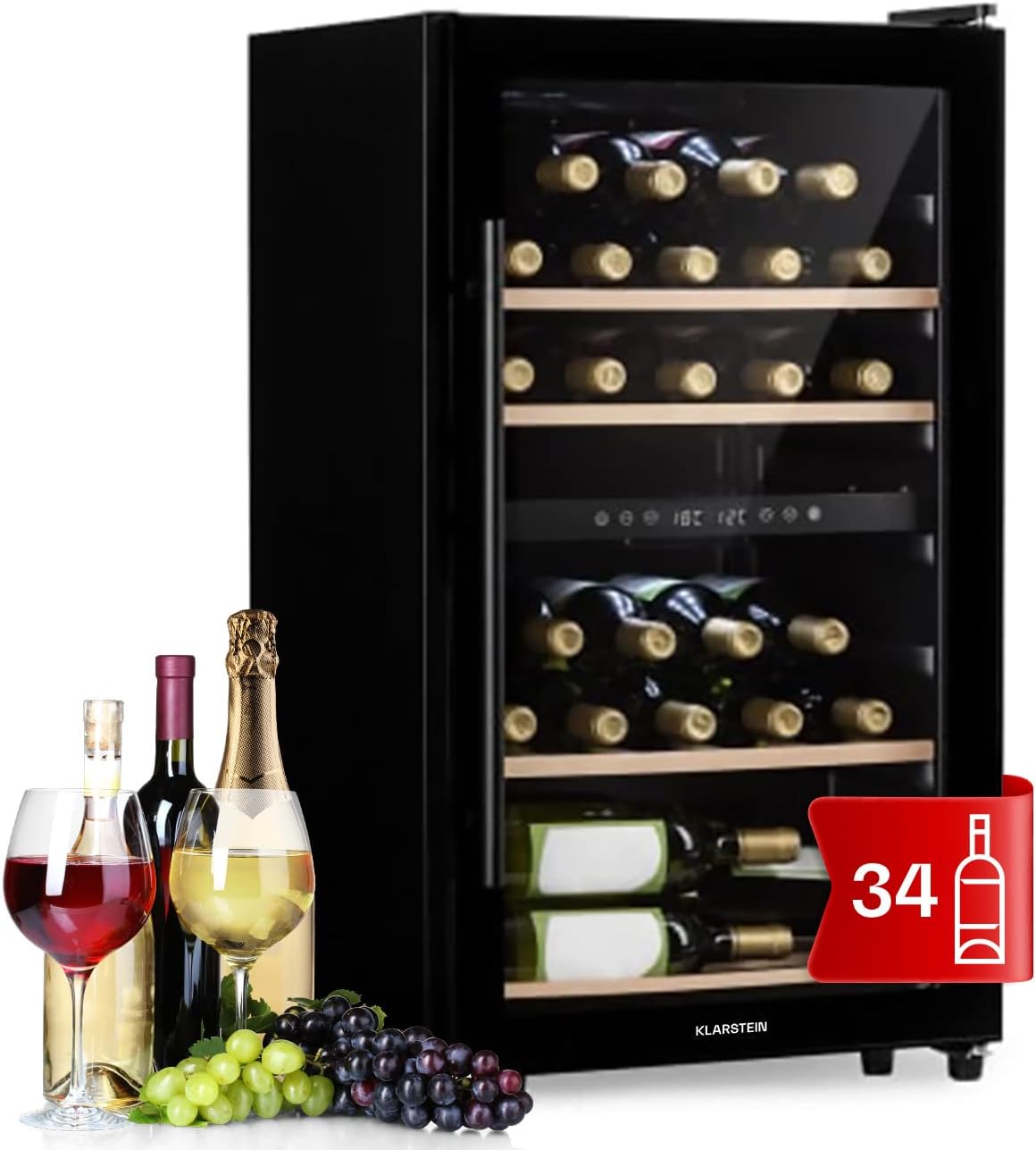 Cantinetta vino, KLARSTEIN, 5-18°C, 34 Bottiglie, Nero, acciaio inox, protezione UV