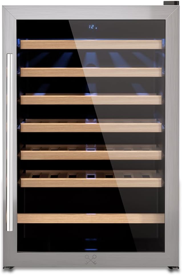 Cantinetta vino, CAVC48, LES PETITS CHAMPS, 48 bottiglie, 128 L, 18°C, Nero, acciaio inox, illuminazione LED
