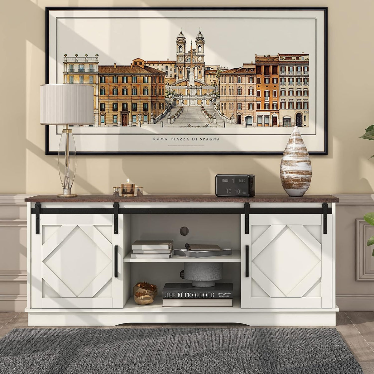 Tavolo, Rtopsu, 150x40x60 cm, 65 pollici, Bianco, vano contenitore