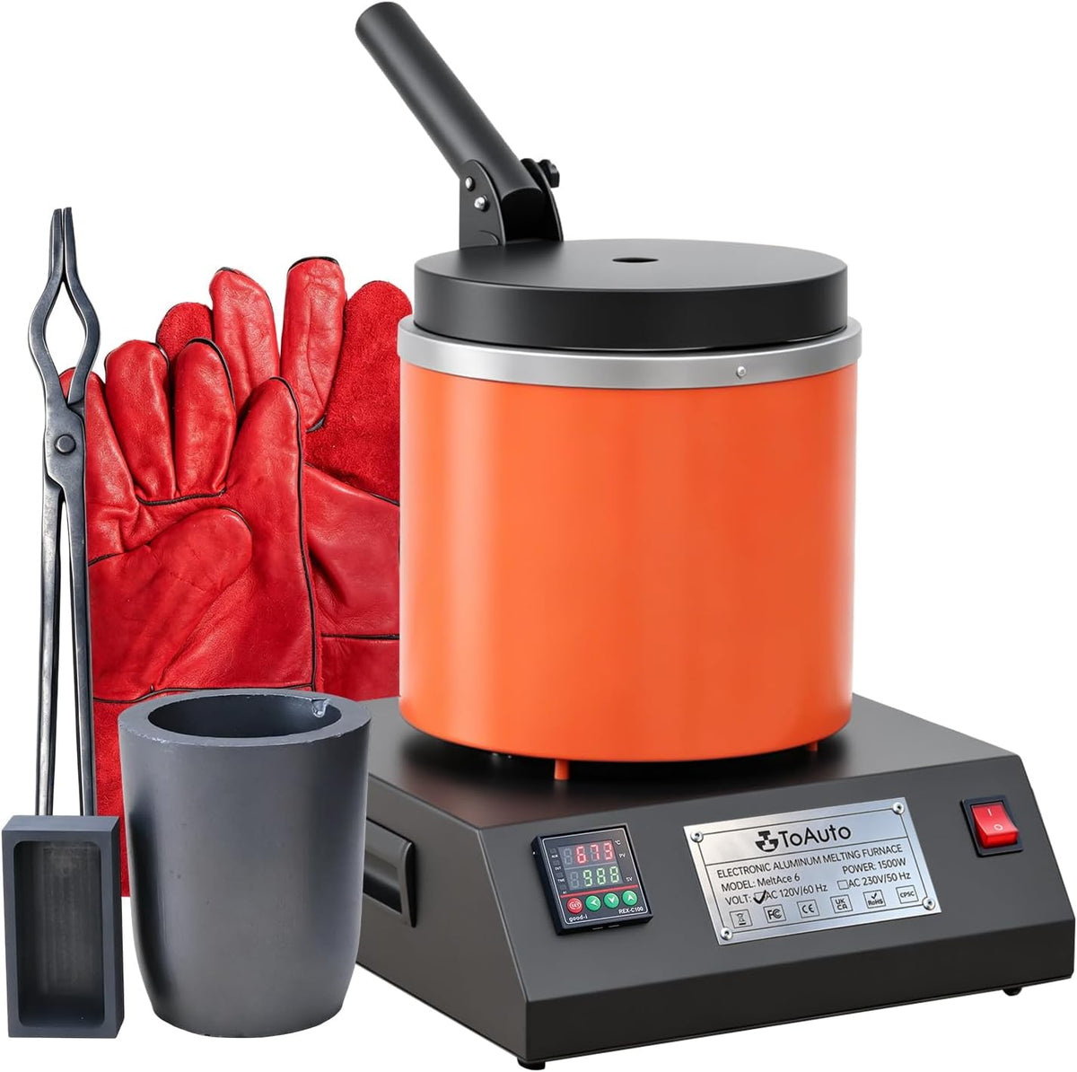 TOAUTO, Forno elettrico, 6 KG, 1500 W, 999°C, Nero/Argento, alluminio, illuminazione LED