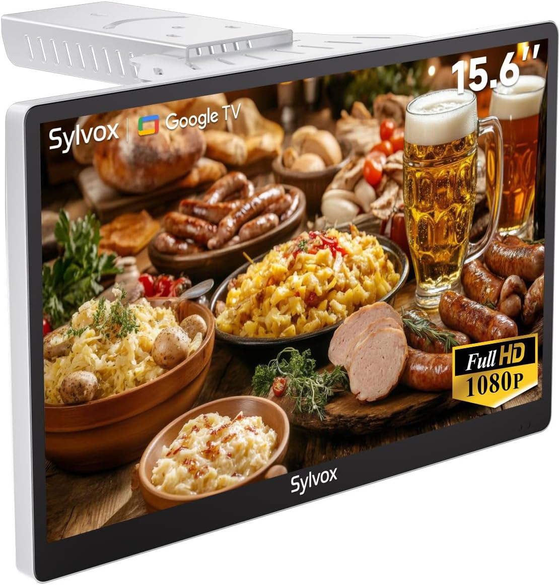 SYLVOX, Smart TV, 1080P, 15,6 pollici, Nero, struttura pieghevole, USB, Bluetooth, Wi-Fi, telecomando
