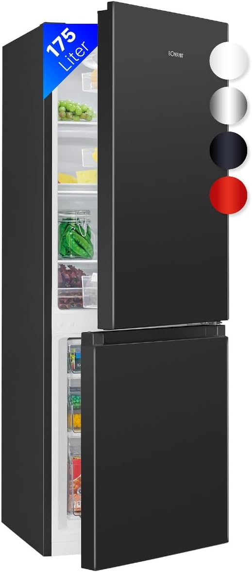 Bomann, Frigorifero, 143 cm, 175 litri, 0 °C, Bianco, acciaio inox, 3 cassetti, illuminazione LED