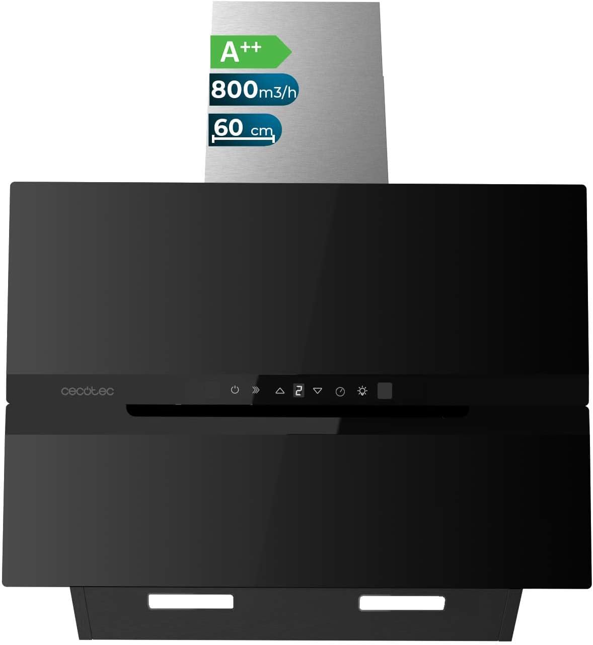 Cecotec, Cappa aspirante, 60 cm, 210 W, Nero, alluminio, illuminazione LED