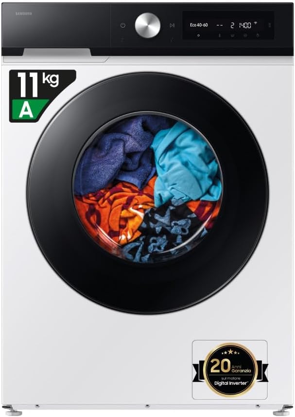 Samsung, Lavatrice, WW11DB7B94GE/U3, 11 Kg, 60 l, 60 x 85 x 60 cm, Bianco/Nero, Wi-Fi