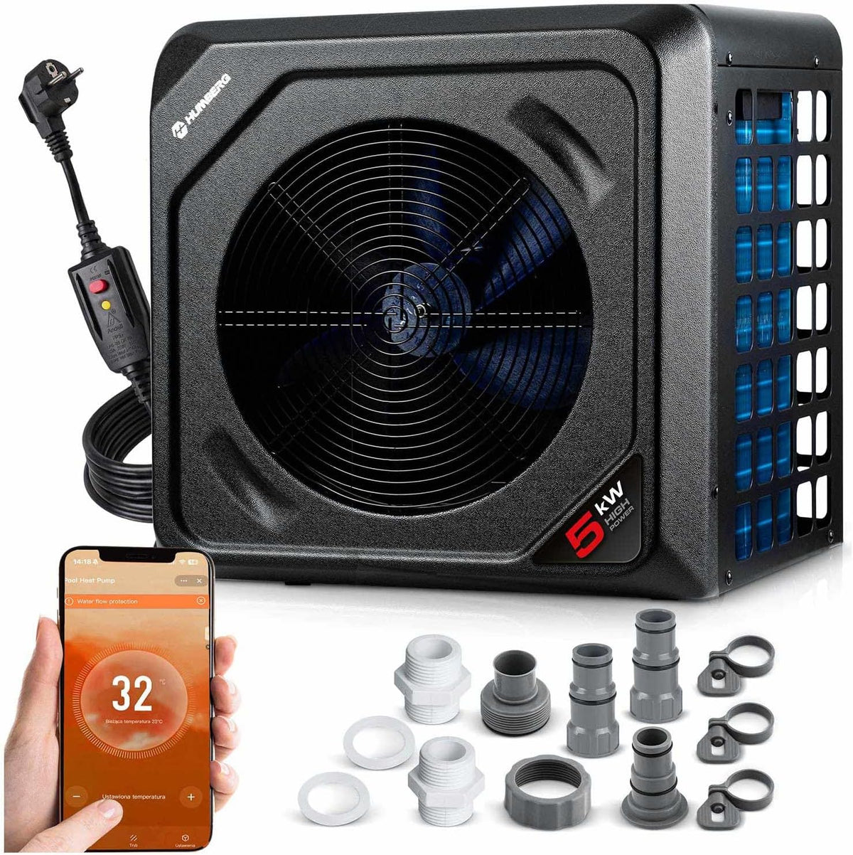 Humberg, Pompe di calore, 5 kW, 30.000 l, 48 dB, Nero, Wi-Fi, pompa di calore