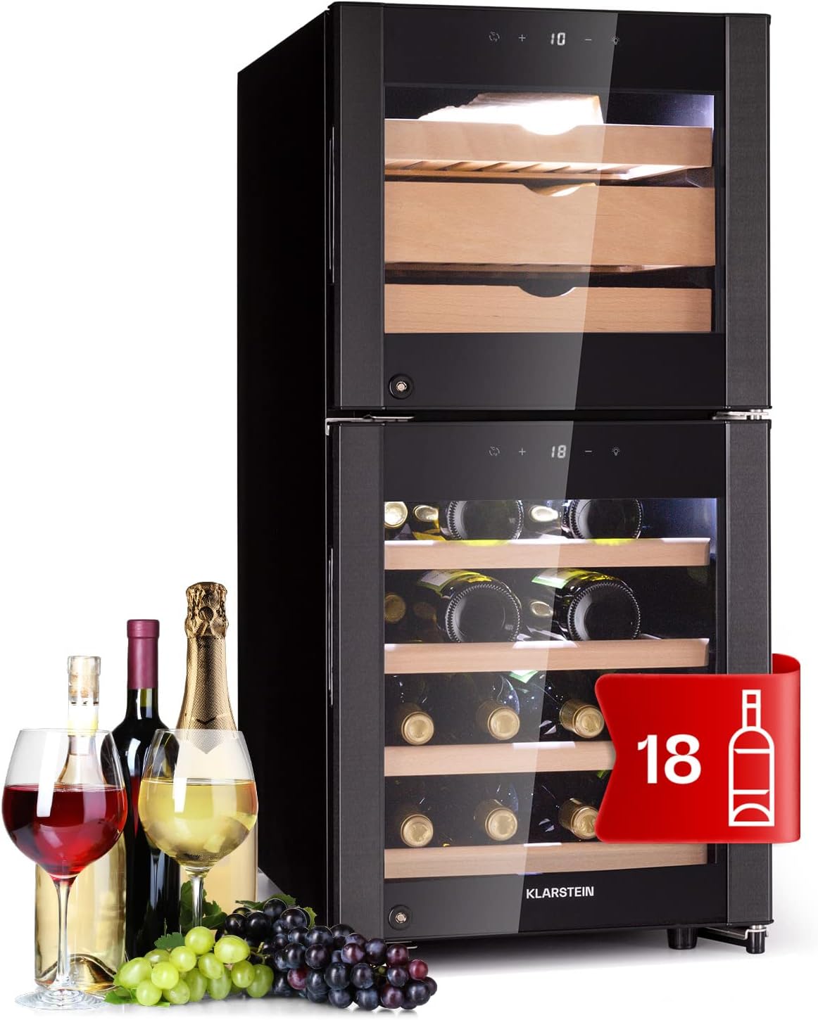 KLARSTEIN, Cantinetta vino, 89 L, 395 x 580 x 840 mm, 23 °C, Nero, illuminazione LED