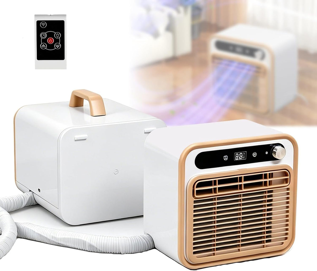 YXYLJOZ, Condizionatore, 1500 W, 13 kg, 1.5 m, Bianco, illuminazione LED, Wi-Fi, telecomando, timer