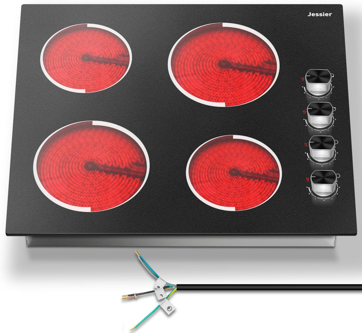 Jessier, Piano cottura, 6000 W, 59 CM, 220 V, Nero, acciaio inox