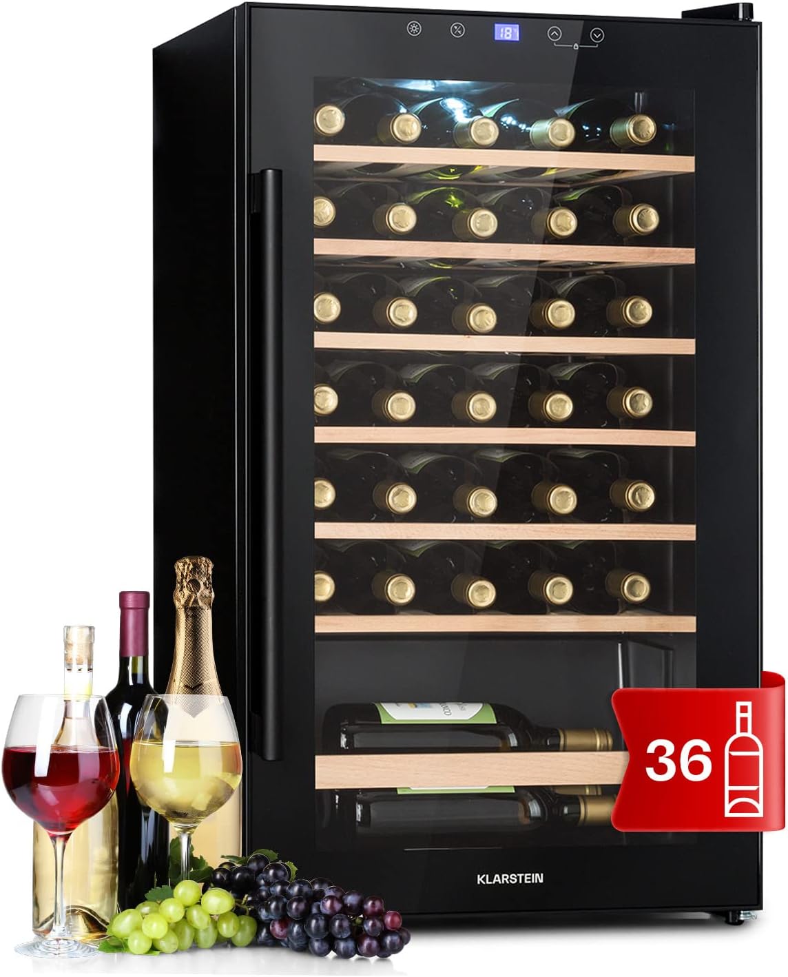 KLARSTEIN, Cantinetta vino, 4-18°C, 36 Bottiglie, Nero, acciaio inox, protezione UV