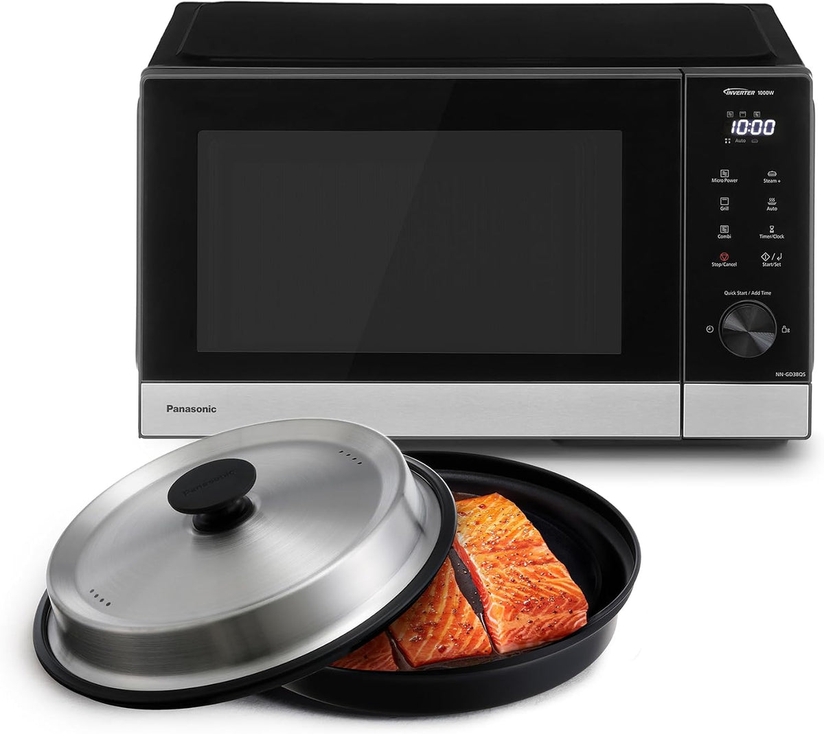 Panasonic, Forno a microonde, NN-GD38QSEPG, 29 L, 1000 W, Nero/Argento, acciaio inox, timer, motore inverter, funzione grill