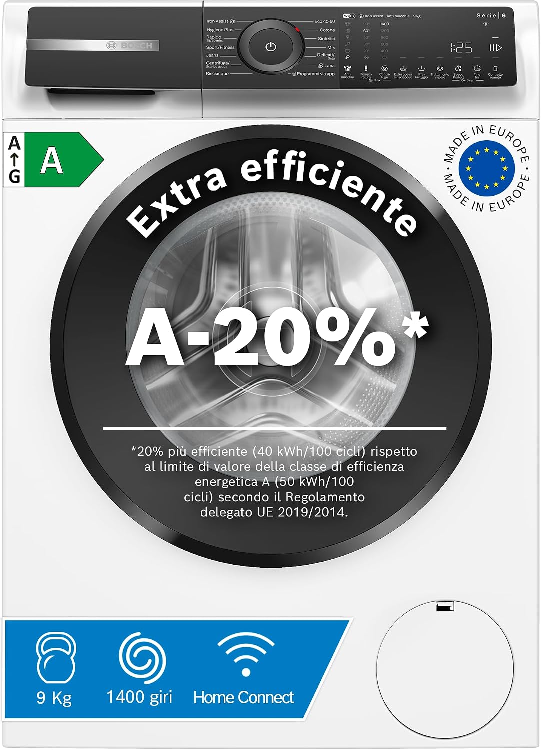 Bosch, Lavatrice, WGH24400IT, 9 kg, 60 Cm, 40°C, Bianco, motore inverter