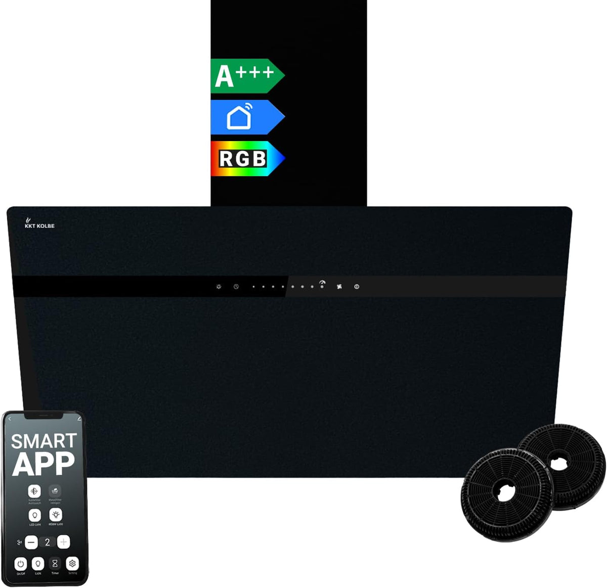 KKT KOLBE, Cappa aspirante, 80 cm, 60 cm, Nero/Argento, illuminazione LED, Wi-Fi, spegnimento automatico