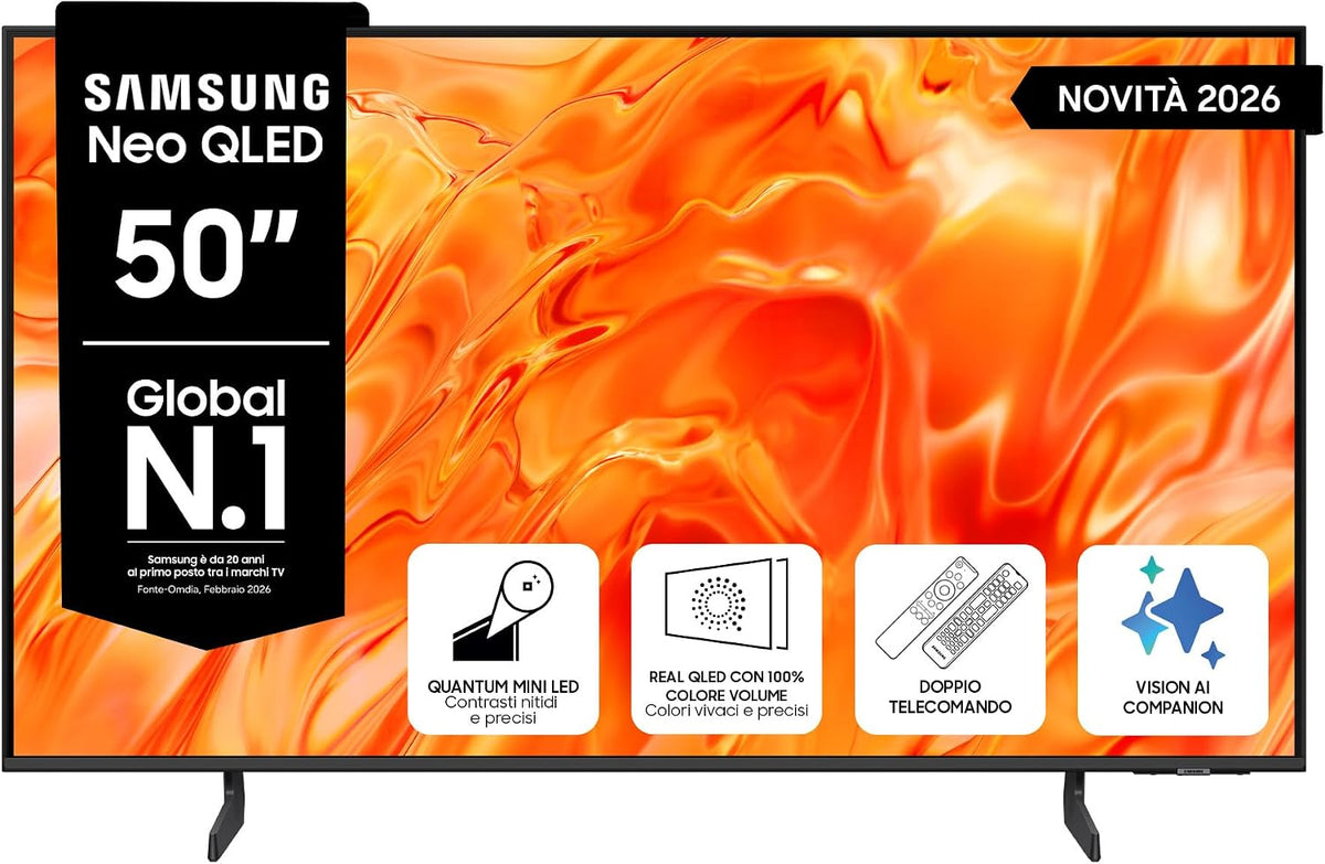 Samsung, Smart TV, QE50QN72HAUXZT, 111.83 x 70.15 x 23.86 cm, 26 mm, 27 mm, Nero, illuminazione LED, Bluetooth, Wi-Fi, telecomando