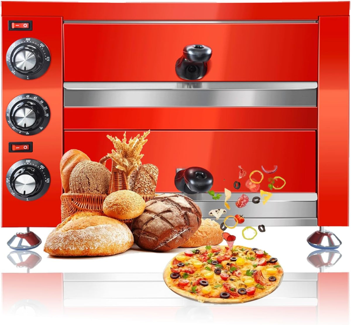 Forno per pizza, 300 °C, 12 pollici, 1100 W, Nero/Argento, acciaio inox, timer