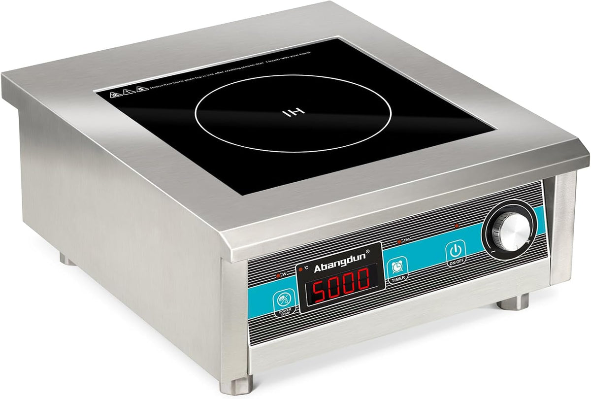Piano cottura a induzione, Abangdun, 5000 W, 220 V, 60 – 260 °C, Argento, acciaio inox, timer, spegnimento automatico, protezione dal surriscaldamento