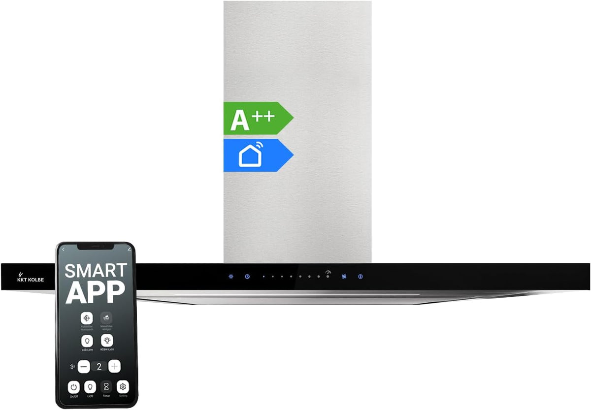 KKT KOLBE, Cappa aspirante, FLAT9006ED, 90 cm, 70 cm, Nero/Argento, illuminazione LED, Wi-Fi