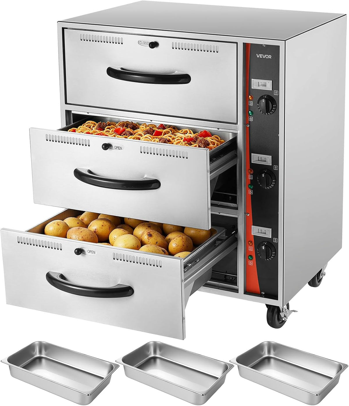 Armadio, VEVOR, 30-85 °C, 30,5 x 50,8 x 15,2 cm, Argento, acciaio inox, 3 Cassetti