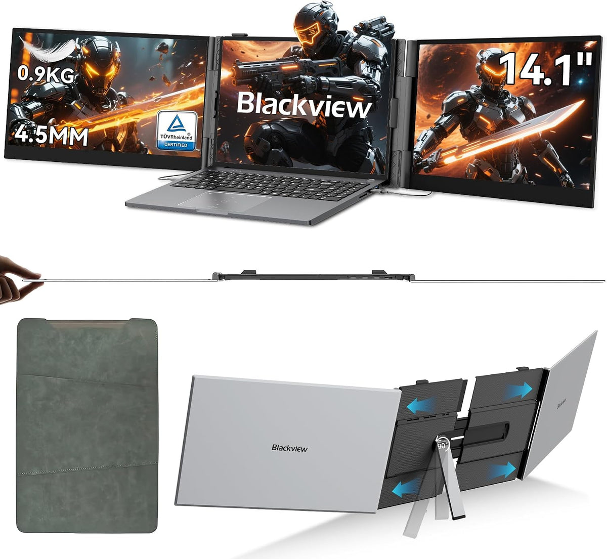 Blackview, Monitor, 1080P, 0.9 Kg, 4,5 mm, 14 pollici, Nero, USB